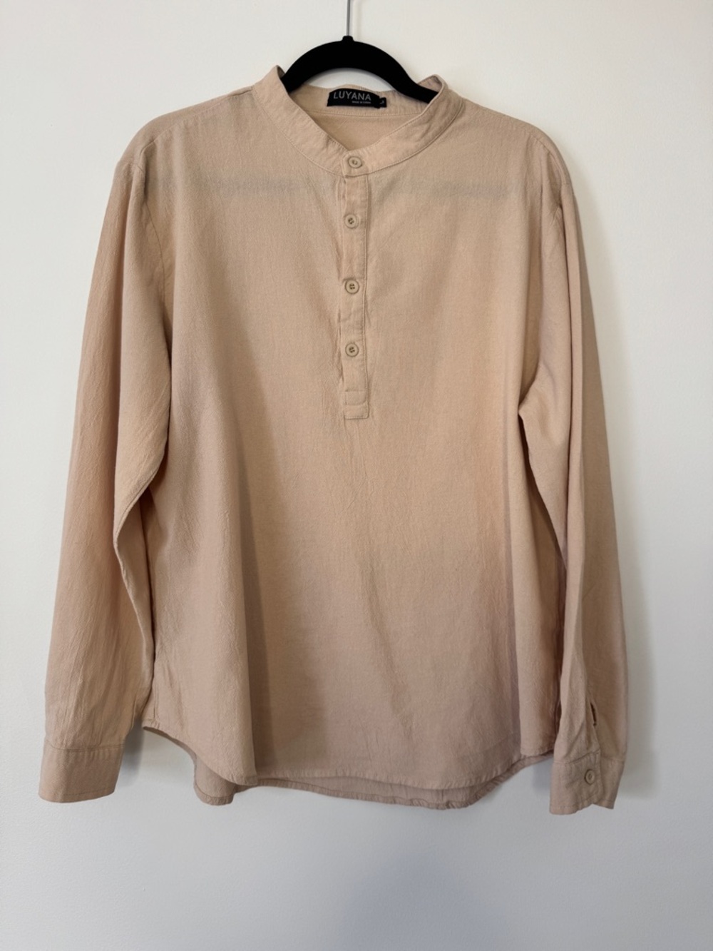 Luyana Men's Linen Cotton Shirt Popover Button Down Beach Casual Lightweight L